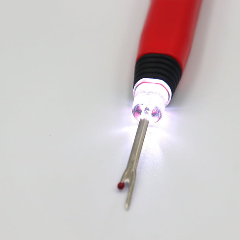 2pieces Lighted Seam Ripper Thread Remover with LED Light Opening Hems DIY, Size: 14x2cm, Red