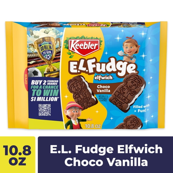 Keebler E.L. Fudge Elfwich Cookies, chocolate-y and vanilla flavor Sandwich Cookies, Fun Shaped Treat, 10.8 oz Pack
