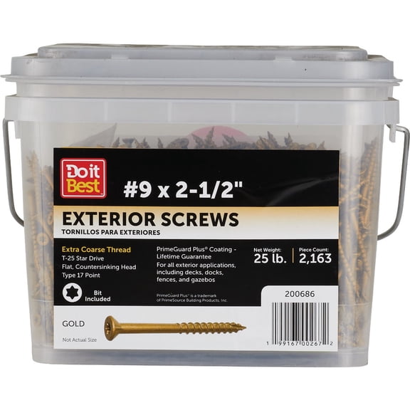 Grip-Rite PrimeGuard Plus No. 9 S X 2.5 in. L Star Bugle Head Deck Screws 25 lb 360 pk - Case of: 1 — Construction & DIY Use, Standard Hardware Spec