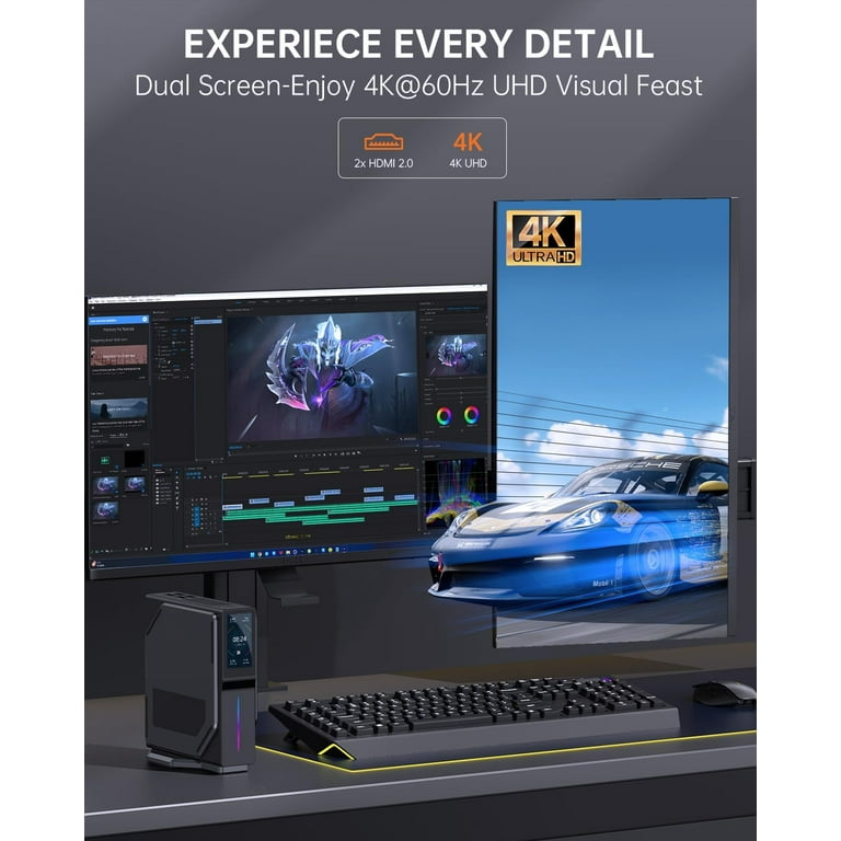 ACEMAGIC Prebuilt S1 Mini PC, Small Desktop System with DIY LCD