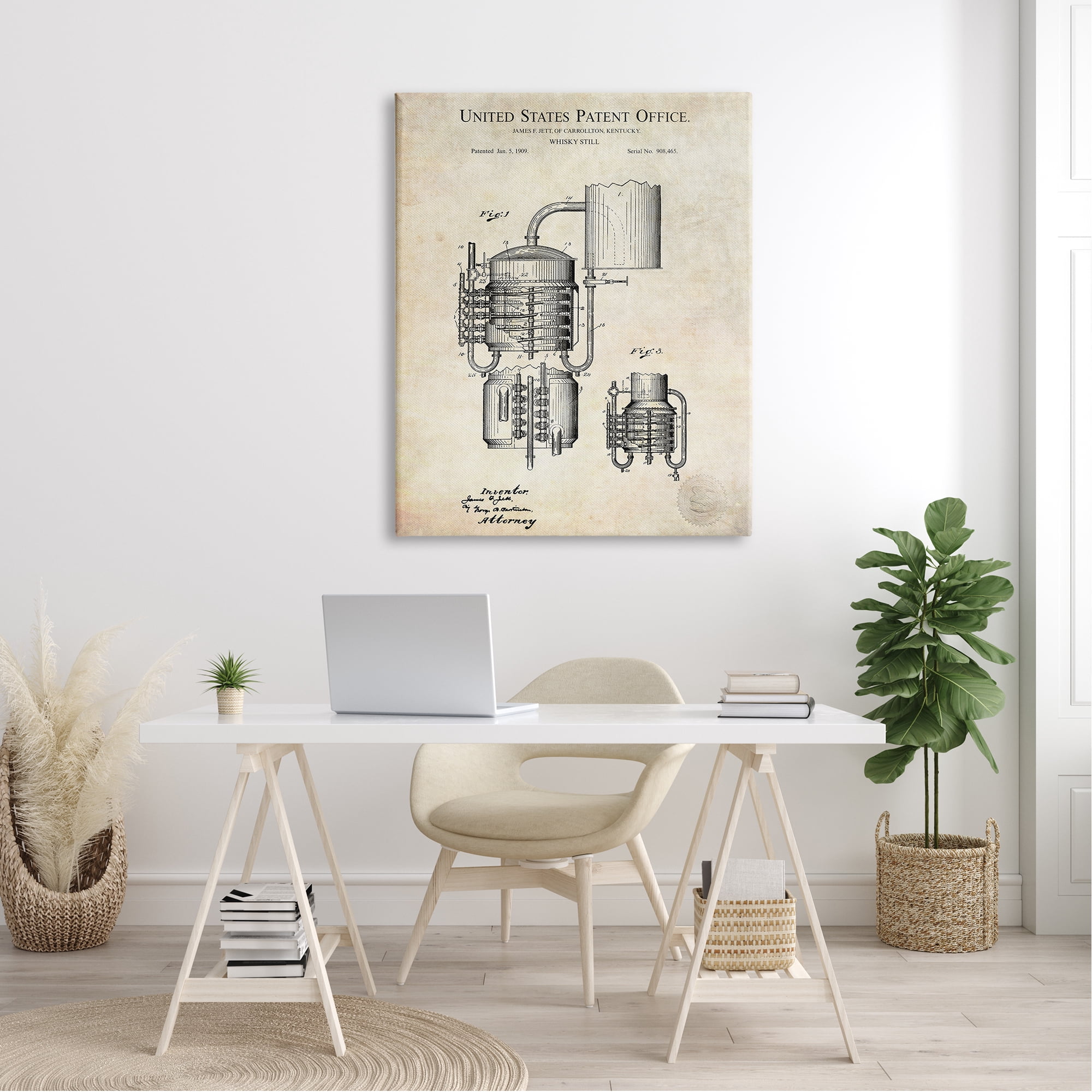 Stupell Industries Vintage Whiskey Still Liquor Detailed Blueprint Diagram Canvas Wall Art, 36 x 48, Design by Karl Hronek