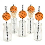 Big Dot of Happiness Nothin' but Net - Basketball Paper Straw Decor - Baby Shower or Birthday Party Decorative Straws - Set of 24