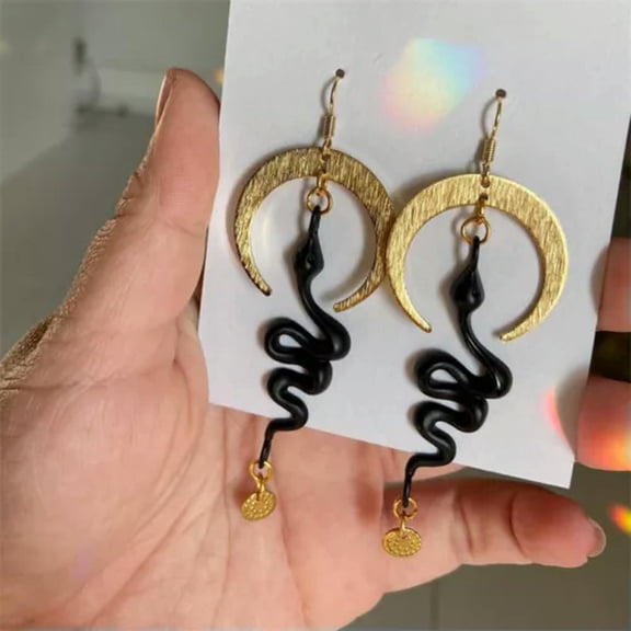 HOOUN Handmade Celestial Lunar Moon Phase Earrings Women Bohemian Jewelry Gift for Her-11#Black snake moon