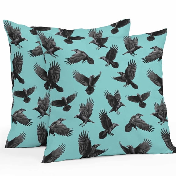 Outdoor Waterproof Pillow Covers Abstract Halloween Crow Decorative Throw Pillow Protectors,Retro Animal on Green Pillowcase Cushion Cases for Patio Sofa Garden Couch,16x16in,Pack of 2