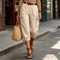 thumbnail image 6 of ClodeEU Women's High Waist Cropped Cargo Pants,Casual Capri Trousers with Pockets Beige,Women's Plus XL, 6 of 8