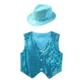 thumbnail image 3 of Alvivi Kids Boys Girls Sparkle Sequin Jazz Dance Performance Costume Vest Waistcoat and Hat Set Light Blue 3-4, 3 of 5
