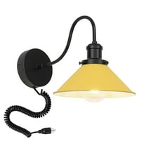 KAYYELAMP Spiral Retractable Plug in Cord Gooseneck Metal Wall Sconce Yellow Shade Vintage Minimalist 1-Light for Bedside Doorway(No bulb)