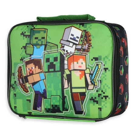 Minecraft Lunch Box Creeper Zombie Skeleton Steve Alex Textured Insulated Snack Tote Bag