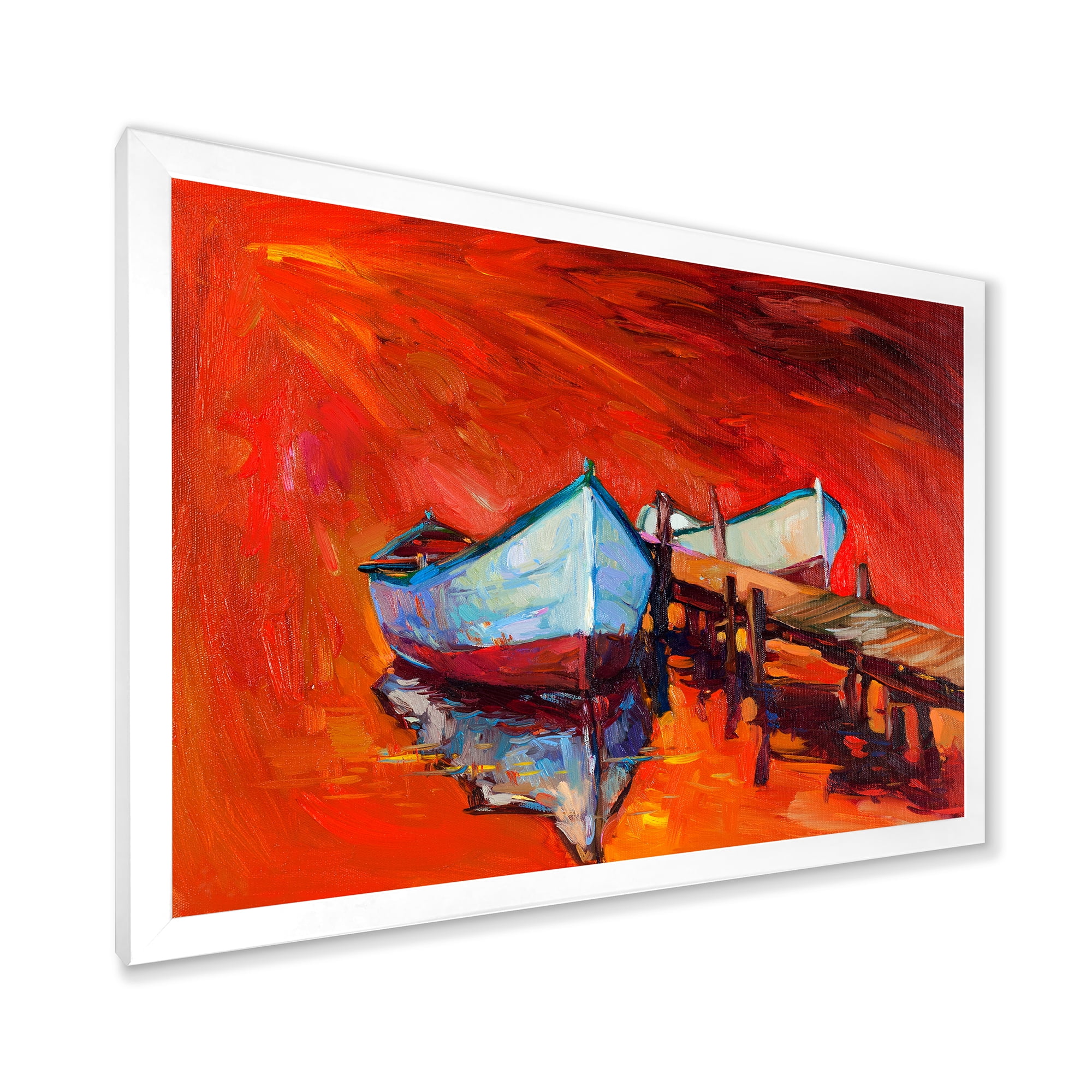 Designart 'Boats Near Coastal Town Resting On The Water IV' Nautical & Coastal Framed Art Print
