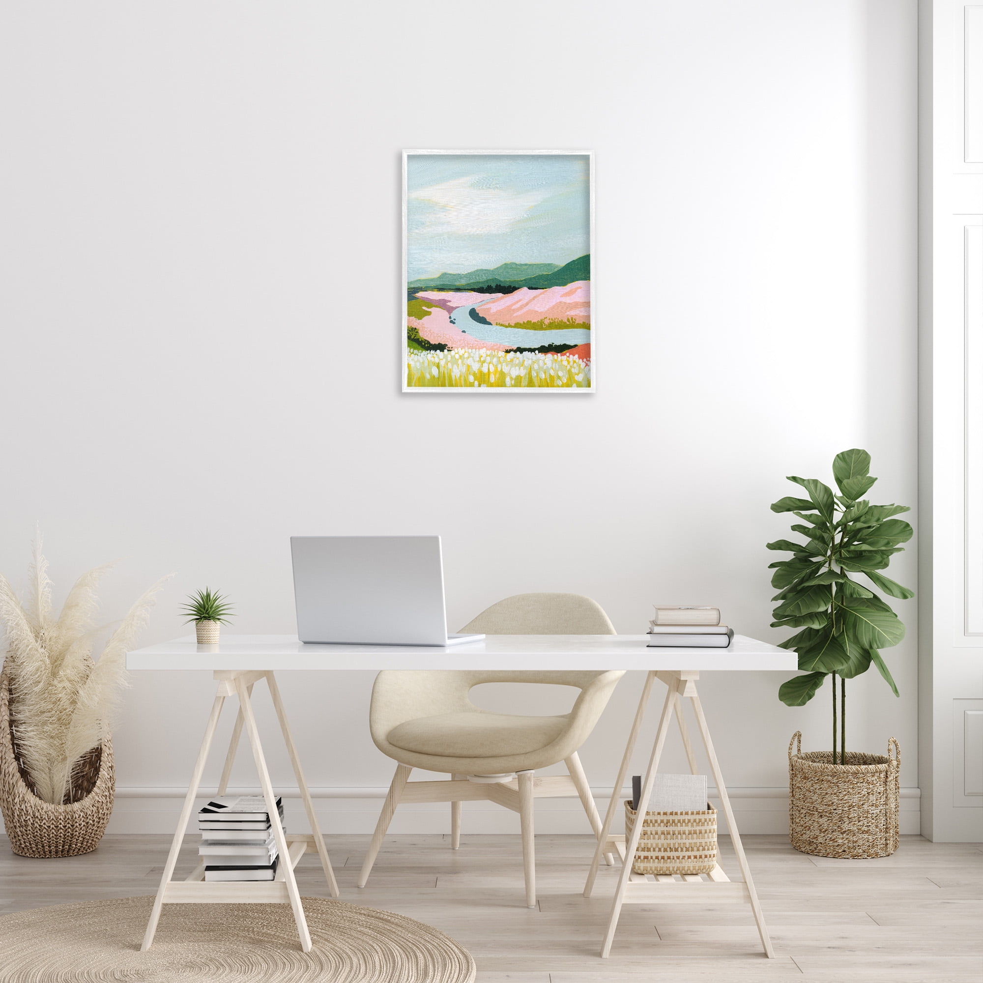 Stupell Industries Pastel Mountain Stream Landscape Painting White Framed Art Print Wall Art, 24 x 30