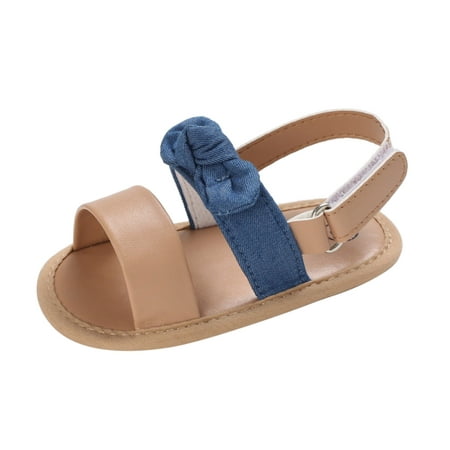 

Sandals For Toddler Girls Spring Summer Children Flat Soles Light Breathable Comfortable Hook Loop Colorblock Bow Sandal Blue 13 12M-18M
