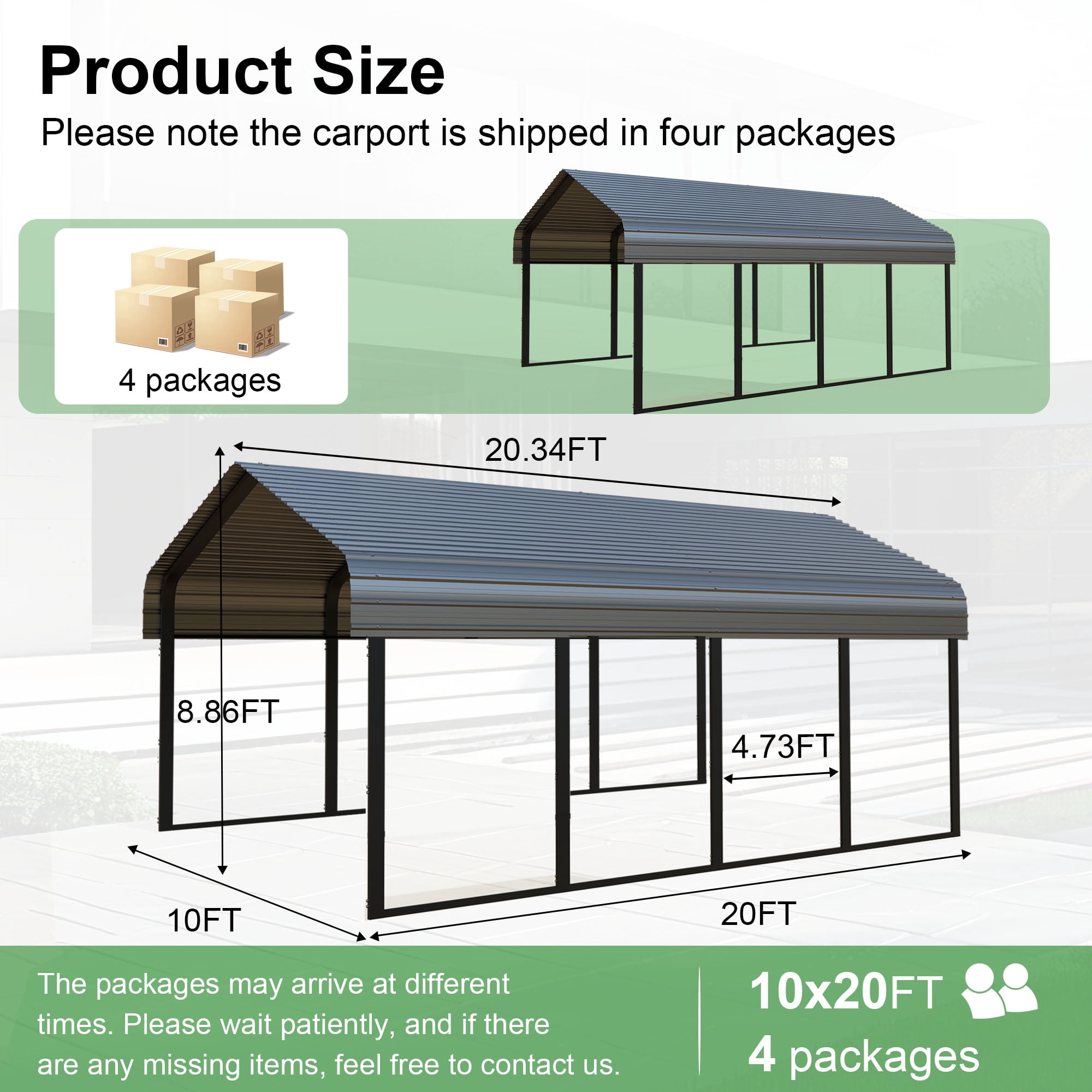 10x20 ft Heavy-Duty Carport Canopy Kit, Galvanized Steel Portable Garage for RV, Truck, Boat & 1 Cars, All-Weather Shelter, Easy Assembly