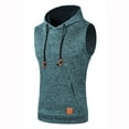 thumbnail image 2 of Men's Sleeveless Thermal Vest Hoodie Workout Gym Sports Casual Sweater Pullover Hooded Drawstring Sweatshirt Top (Medium, Blue), 2 of 5