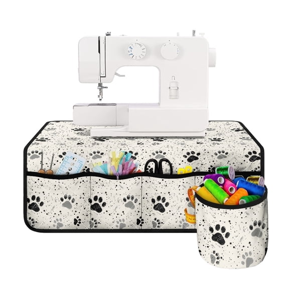HELLHERO Dog Paw Prints Sewing Machine Mat with 4 Pockets Practical Storage for Most Sewing Machines, Valentine's Gift