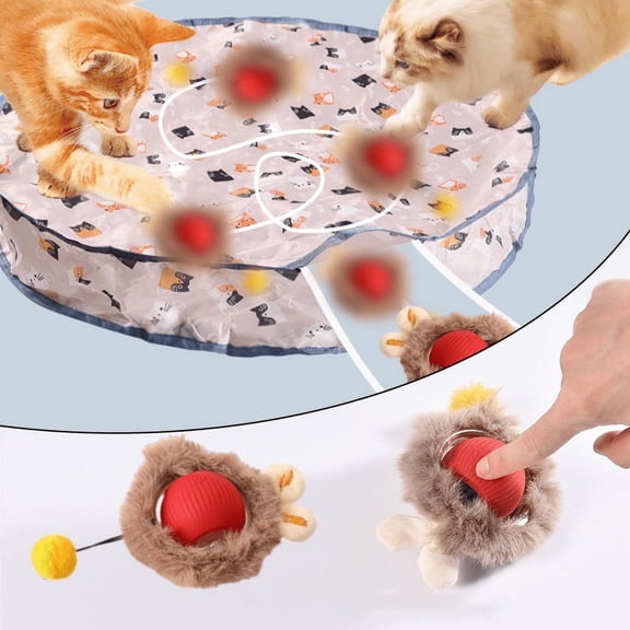 Interactive Cat Toys Ball Fast Rolling in Pouch, Motion Activate Chirping Cat Toy Hide and Seek Mouse Catching Game