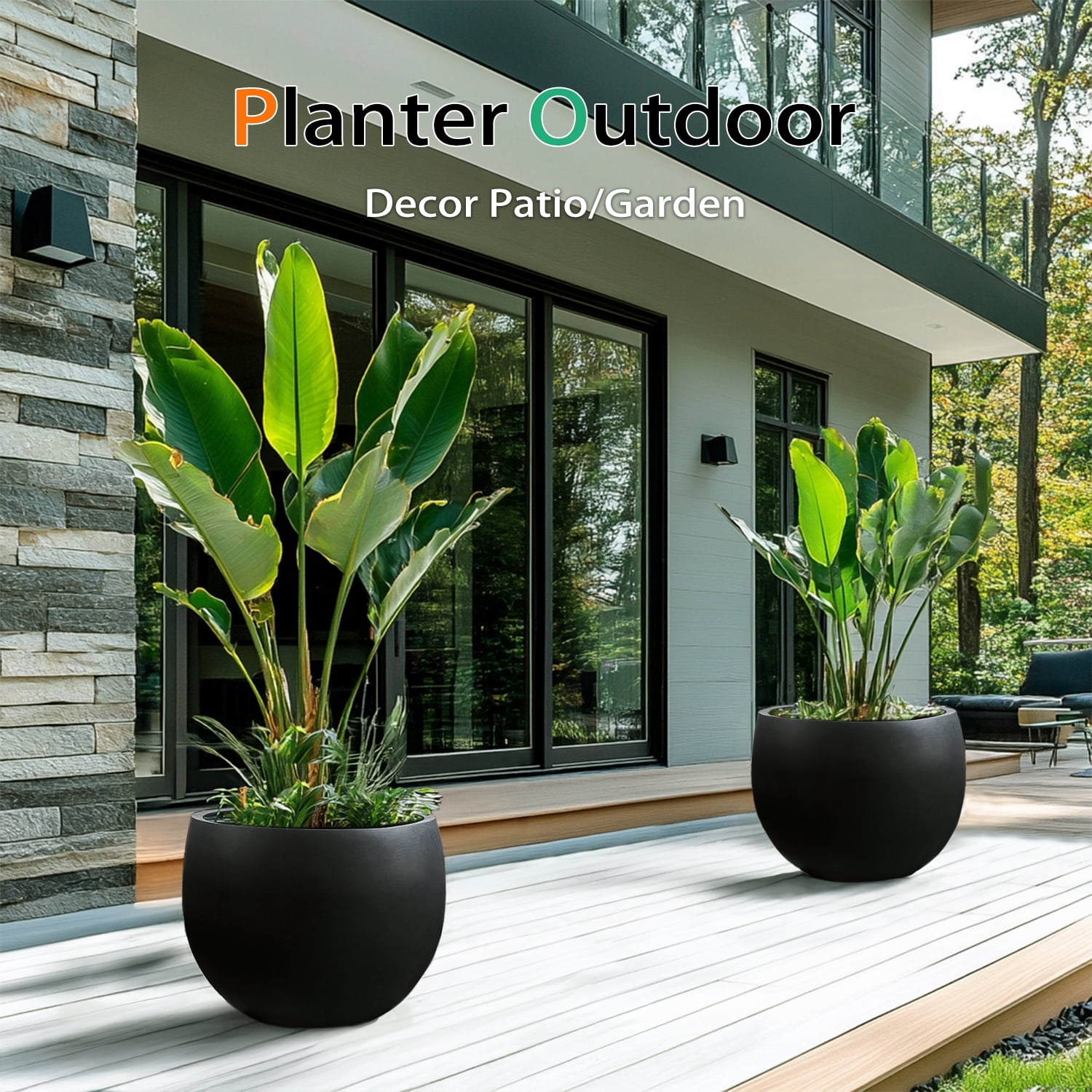 Vucunty Concrete Ball Planter Outdoor Indoor, Large Cement Plant Pots for Trees Flowers (Black, 20 inch)