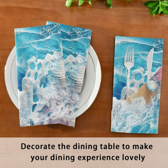 Satin Native Fab Cotton Dinner Napkin Seashells Beach Art Reusable