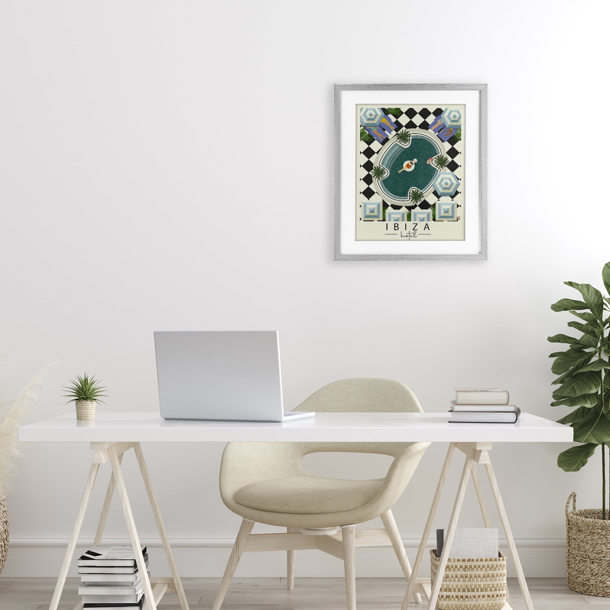 Stupell Industries Ibiza Hotel Aerial Pool Gray Framed Print Under Glass, design by Jen Bucheli