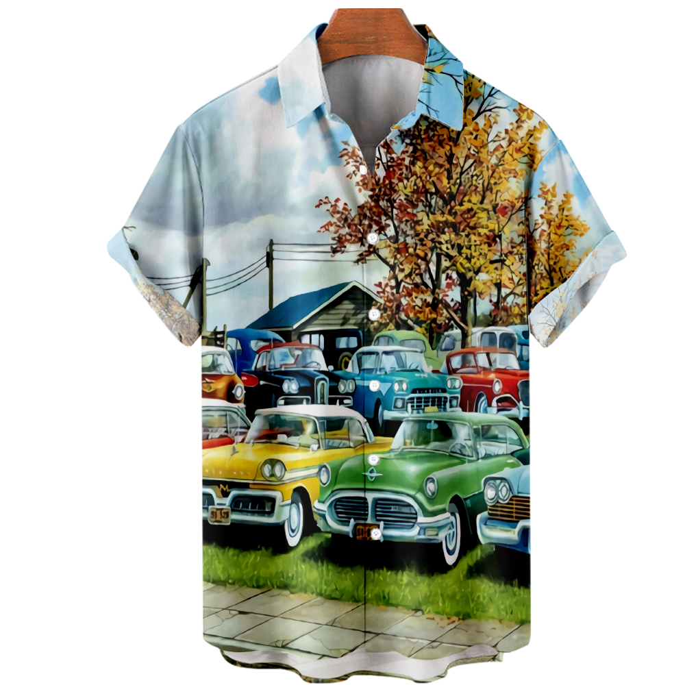 Obosoe Button Down Short Sleeve Shirt Print Hawaiian Shirts Classic Car Printing Clothes for Men Youth Unisex, Adult Unisex, Size: 5XL