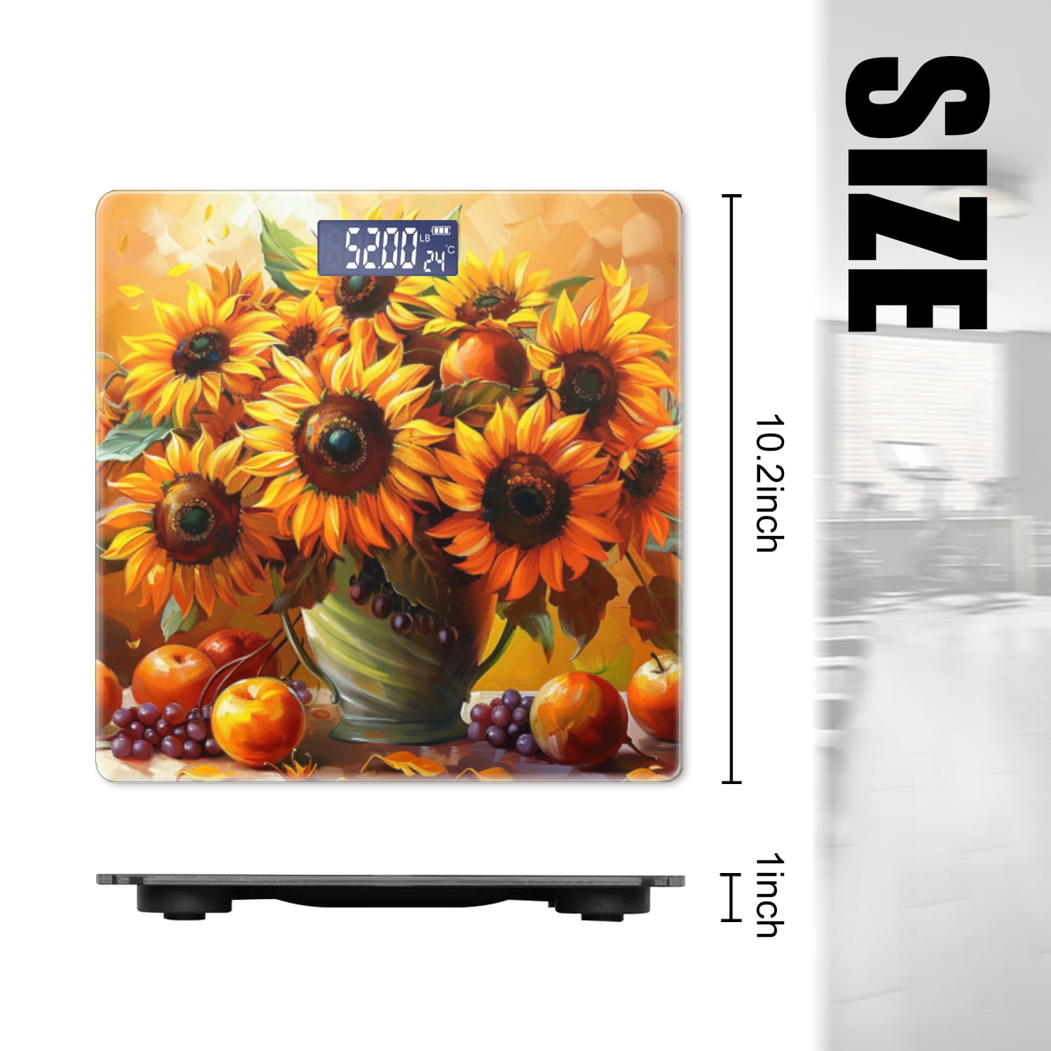 Bathroom Scale, Highly Accurate Digital Body Scale,Precisely Measures Weight up to 400 lbs-Bouquet Of Sunflowers In Elegant Vase