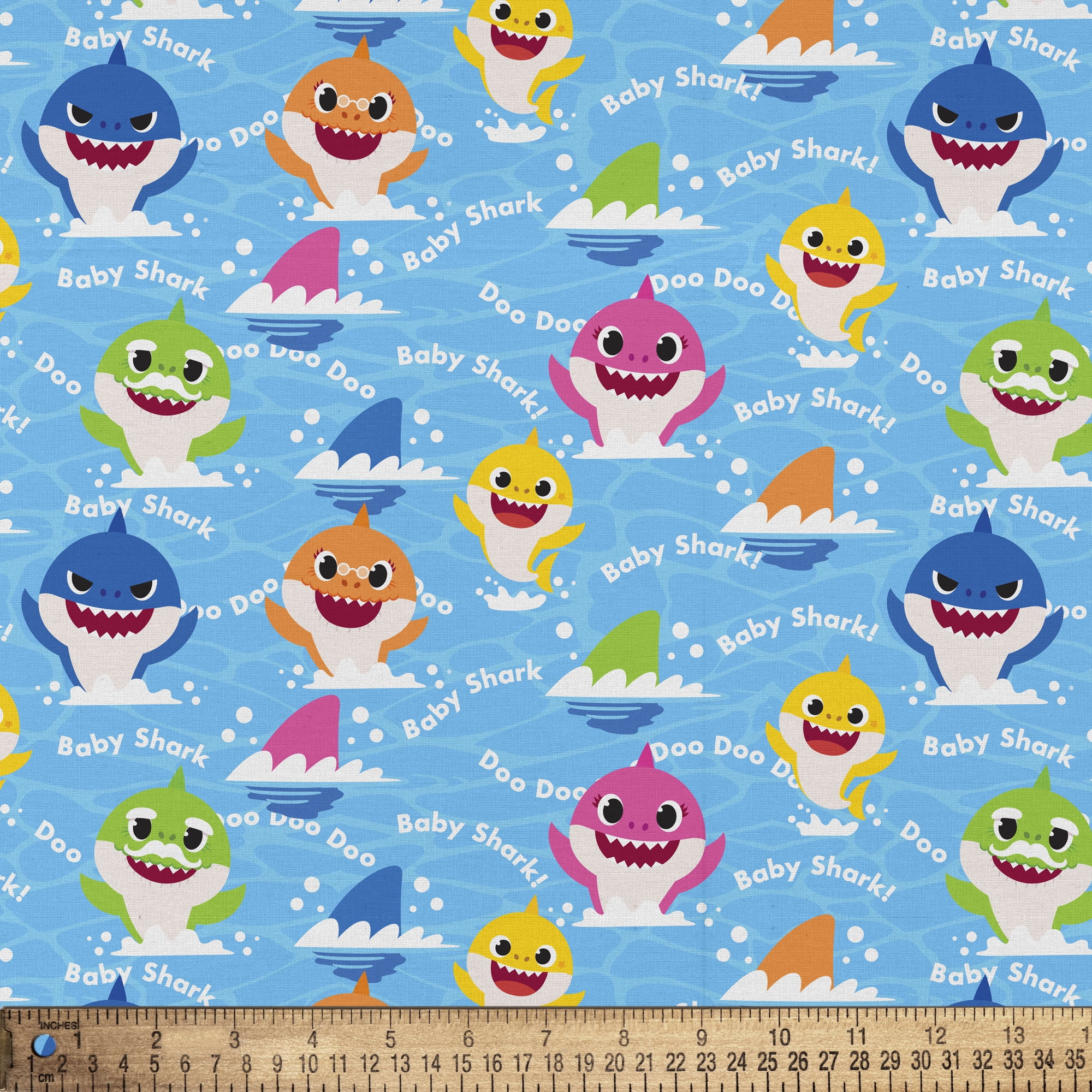 (3 pack) Baby Shark 100% Cotton n/a, Blue, 18" x 21" for Quilting & Sewing, 1 Each