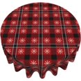 thumbnail image 5 of Christmas Red Plaid Round Tablecloth 60 Inch, Winter Snowflake Tablecloth, Washable Waterproof Wipeable Polyester Fabric, Farmhouse Checkered Table Cloth Cover for Holiday Party Kitchen Decor, 5 of 6