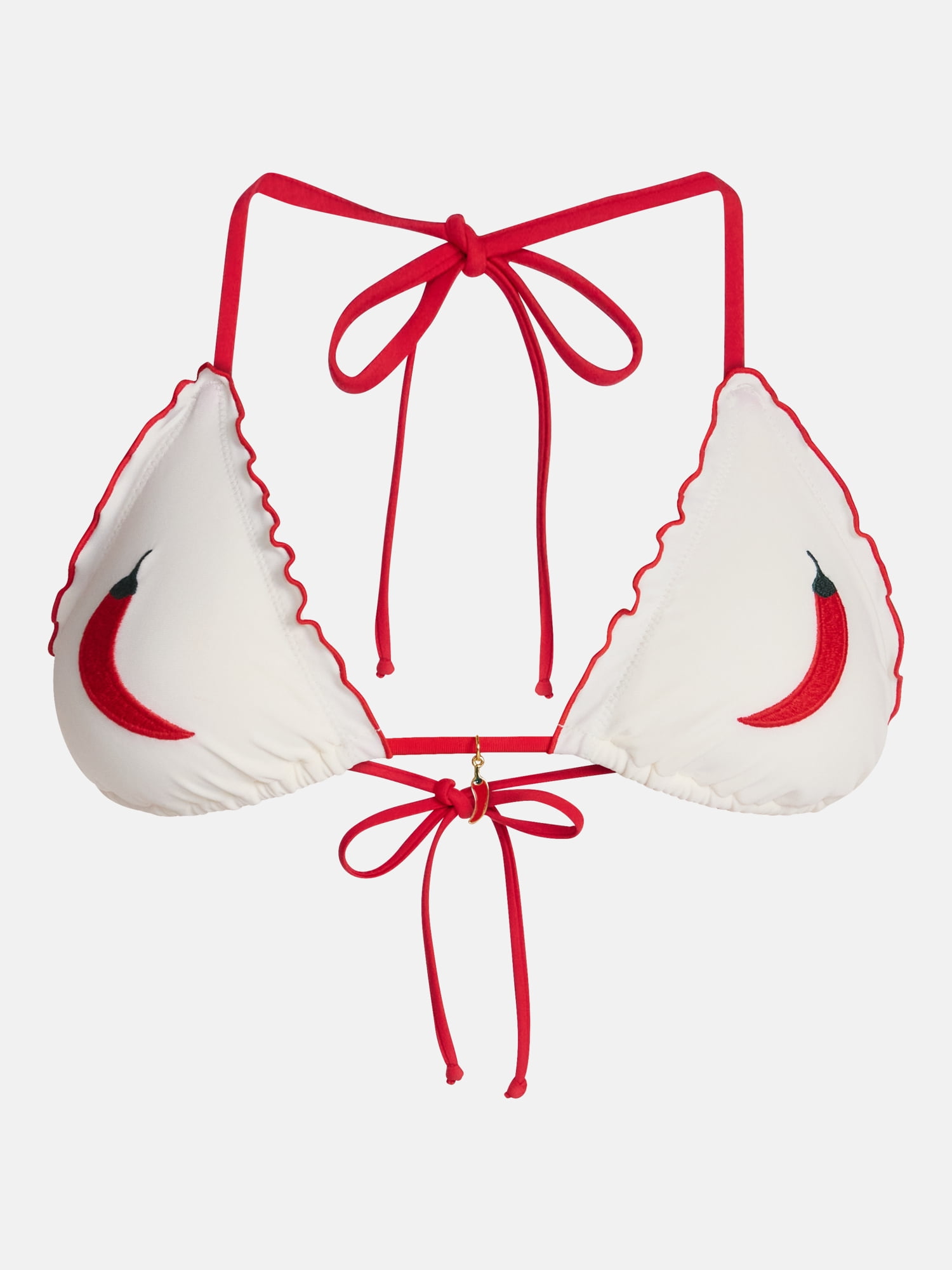No Boundaries Chili Pepper Print Triangle Bikini Swim Top, Women's XXS-XXL