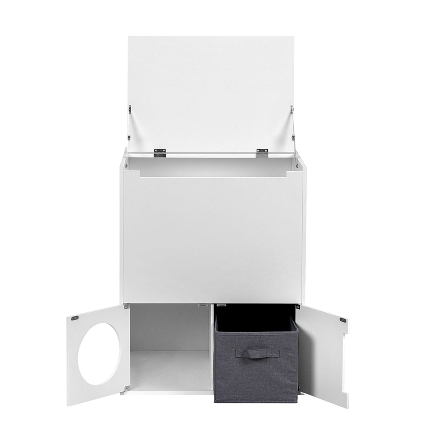 Pefilos 2-Tier Functional Wood Cat Washroom Litter Box Cover, Cat Litter Cabinet for Indoor with Multiple Vents, Cat Toilet Round Entrance, Openable Door, White Pefilos 2-Tier Functional Wood Cat Washroom Litter Box Cover, Cat Litter Cabinet for Indoor with Multiple Vents, Cat Toilet Round Entrance, Openable Door, White