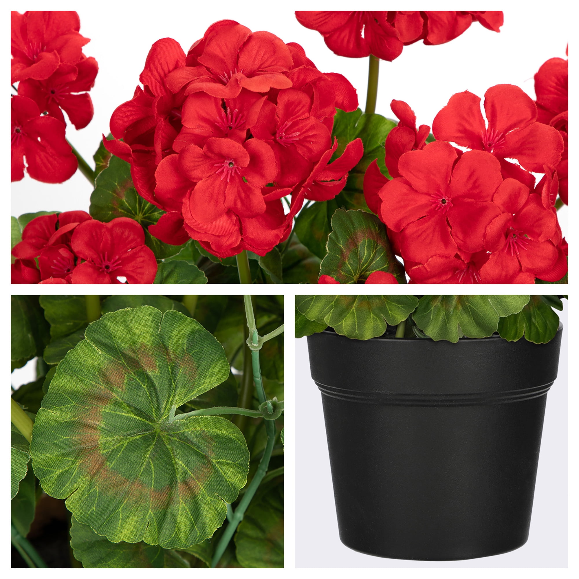 Briful 16" Artificial Geranium Flower Potted Plant Realistic Silk Red Flowers with Vibrant Green Leaves Fake Begonia Flowers for Outdoors Farmhouse Office Home Decor