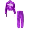 thumbnail image 3 of TSSOE Kids Boys Girls Tassel Metallic Long Sleeve Jazz Hip Hop Street Dance Bomber Jacket Coat and Sweatpants Set Purple 8, 3 of 5