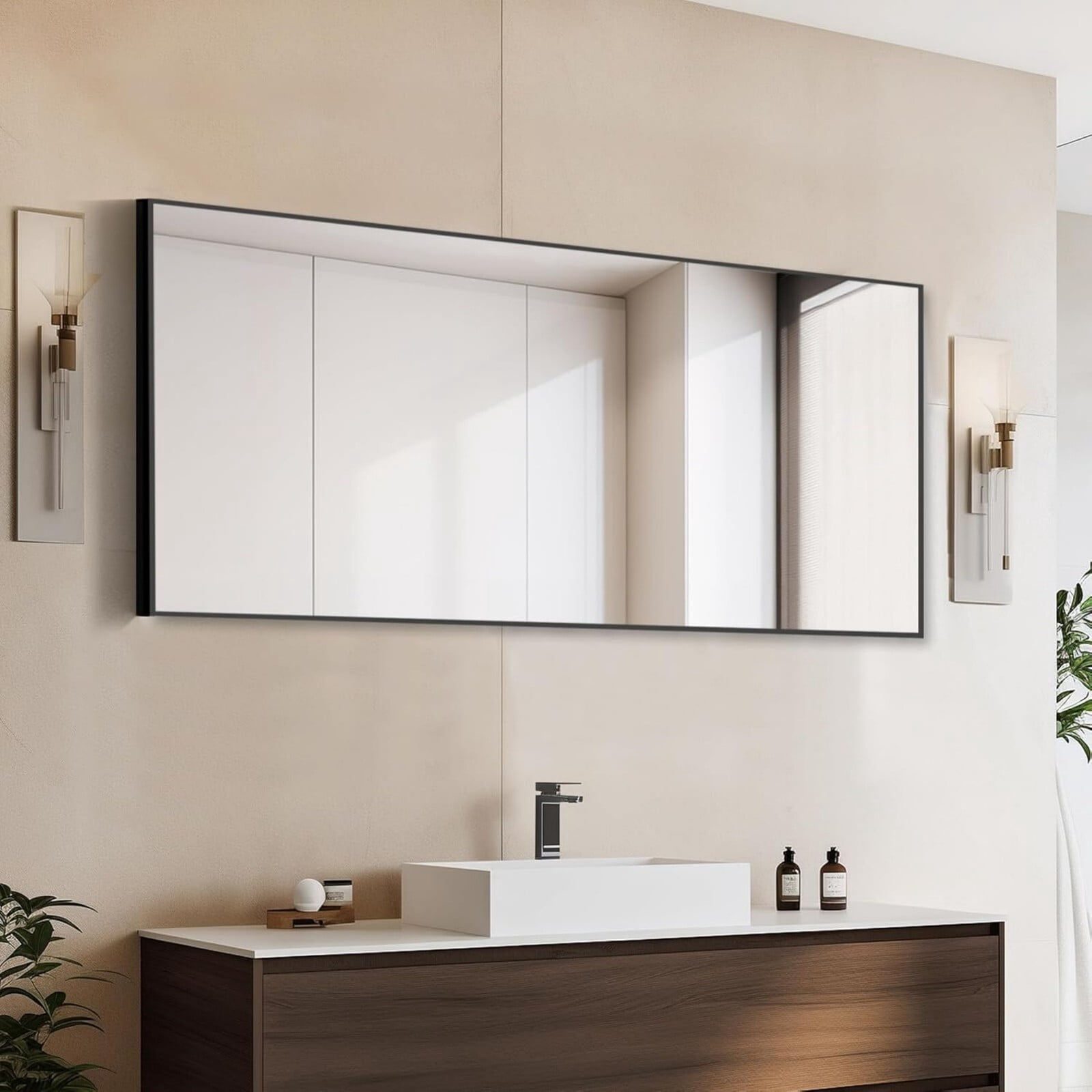 BEAUTYPEAK 59"X16" Rectangle Full-Length Floor Standing Mirror,Black