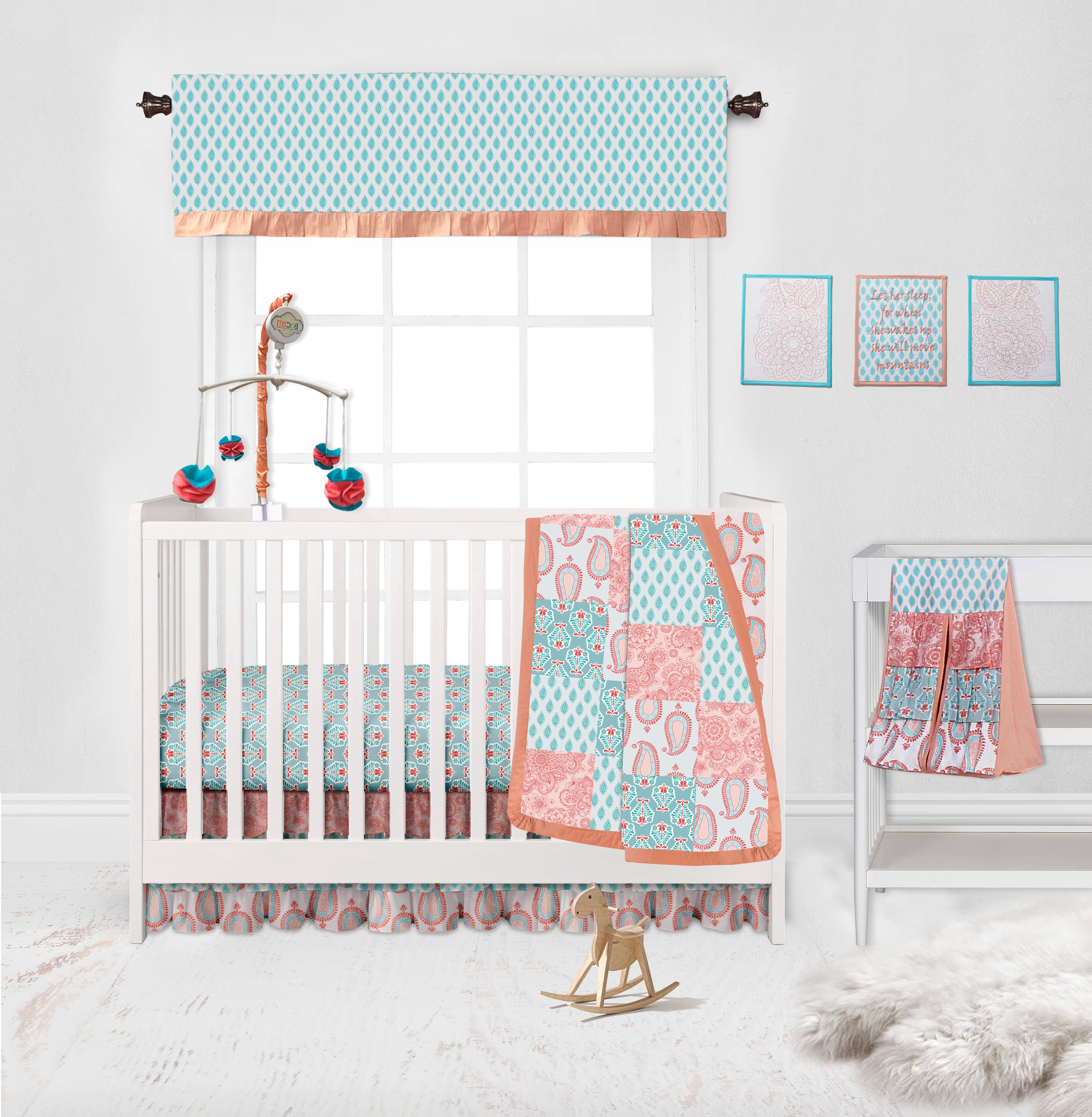 Bacati - Paisley Aqua/Coral Musical Baby Crib Mobile
