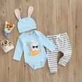 thumbnail image 4 of Gupgi 2Pcs Easter Baby Clothes Unisex Long Sleeve Rabbit Romper+Striped Pants+Hat, 4 of 9