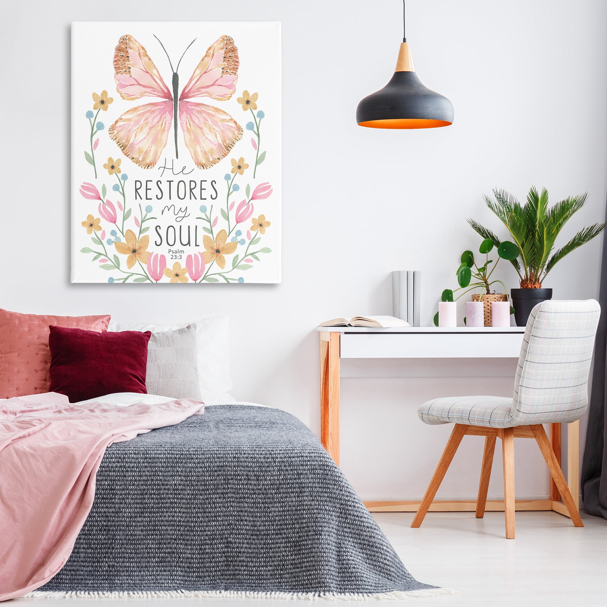 Stupell Industries Floral Restores My Soul Religious Painting Gallery Wrapped Canvas Art Print Wall Art, 36 x 48