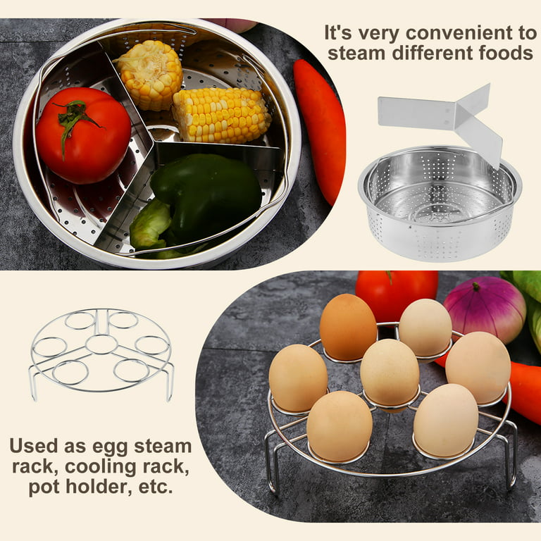 Jytue Stainless Steel Steamer Basket with Egg Steam Rack Trivet Compatible with Instant Pot 5,6 qt Electric Pressure Cooker Fast Steaming Grid Basket
