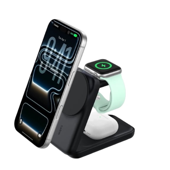 Restored Belkin UltraCharge 3-in-1 Foldable Magnetic Charger - Black (Refurbished)