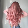 thumbnail image 3 of 2RIYADH Pelucas para Mujer Cabello Natural, Peluca Ondulada Rizada con Flequillo, Pelo Esponjoso, Ideal para Fiestas, Halloween, Juegos de Rol, Fiestas y Cualquier Otra Escena (Rosa, 65cm), 3 of 7