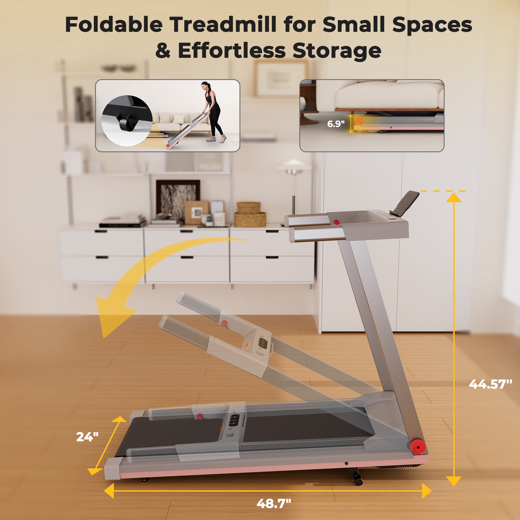 SSPHPPLIE Folding Treadmill with 6% Incline for Home,300 LBS Capacity, 3 HP,0.6-7.5MPH,Easy Assembly for Small Space