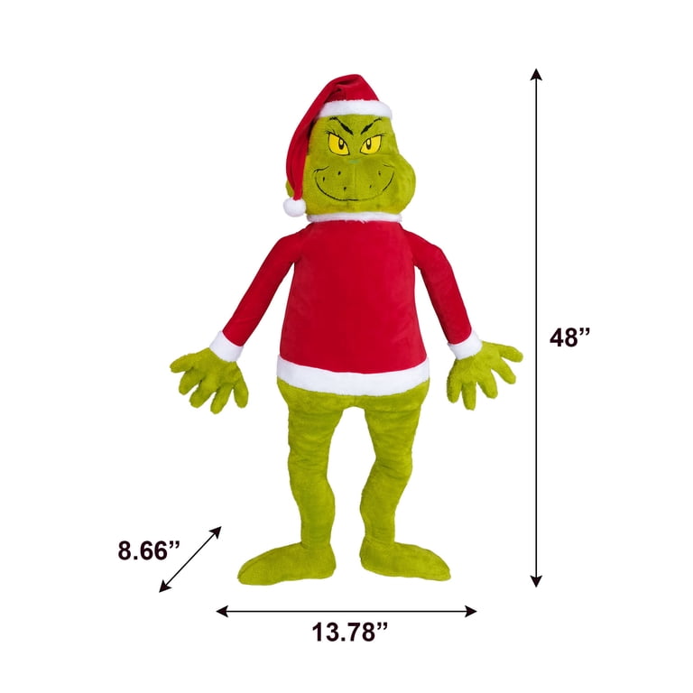 Grinch Jumbo Plush, 48 Inches Tall, Dressed in a Santa Shirt and