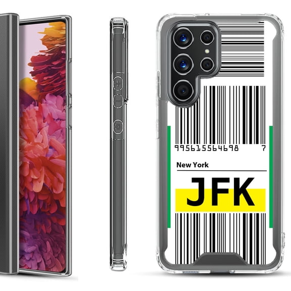 Shockproof Bumper Phone Case for Samsung Galaxy S22 Ultra 5G, by OneToughShield ® - Airport Tag / New York