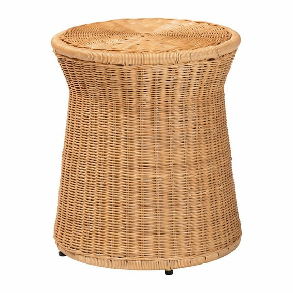 bali & pari Caroline Round Rattan End Table Drum Shape Accent Table