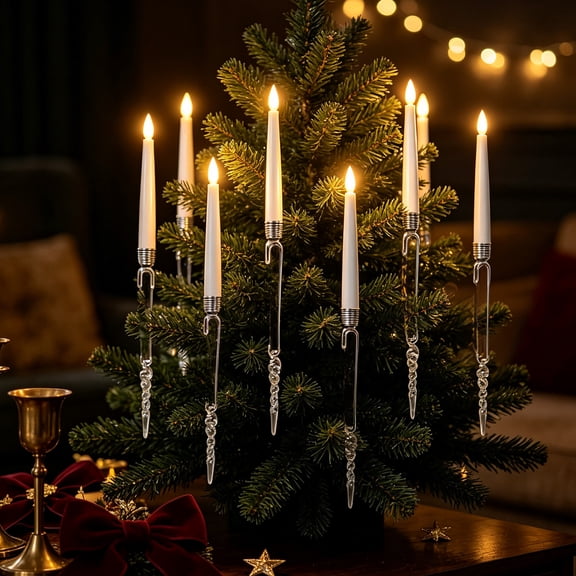 Twfbrm Christmas Tree Candles, 6 Pack Flameless Taper Candles with Crystal Ball and Remote, White LED Candles Christmas Decoration for Home, Party, Wedding, Gift, Christmas Tree Decor