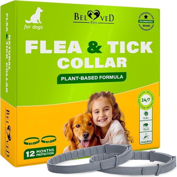 Natural Flea & Tick Collar for Dogs - 12 Months of Prevention & Safe Treatment, Anti-Flea and Tick Essential Oil Repellent (1 Pack, 2 Count)