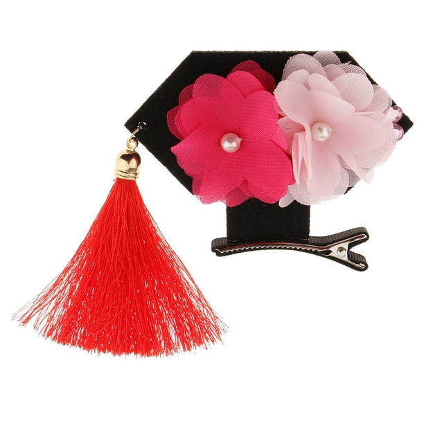 Bebé Princesa Borla Flor de material perla Pinza de cabellero Accesorio de Pasador de Rojo 2