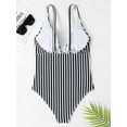 thumbnail image 3 of Hotian Women Stripe One Piece Swimsuit Plunge V Neck One Piece Bathing Suit Deep V-Neck Sexy Swimwear Black S, 3 of 7