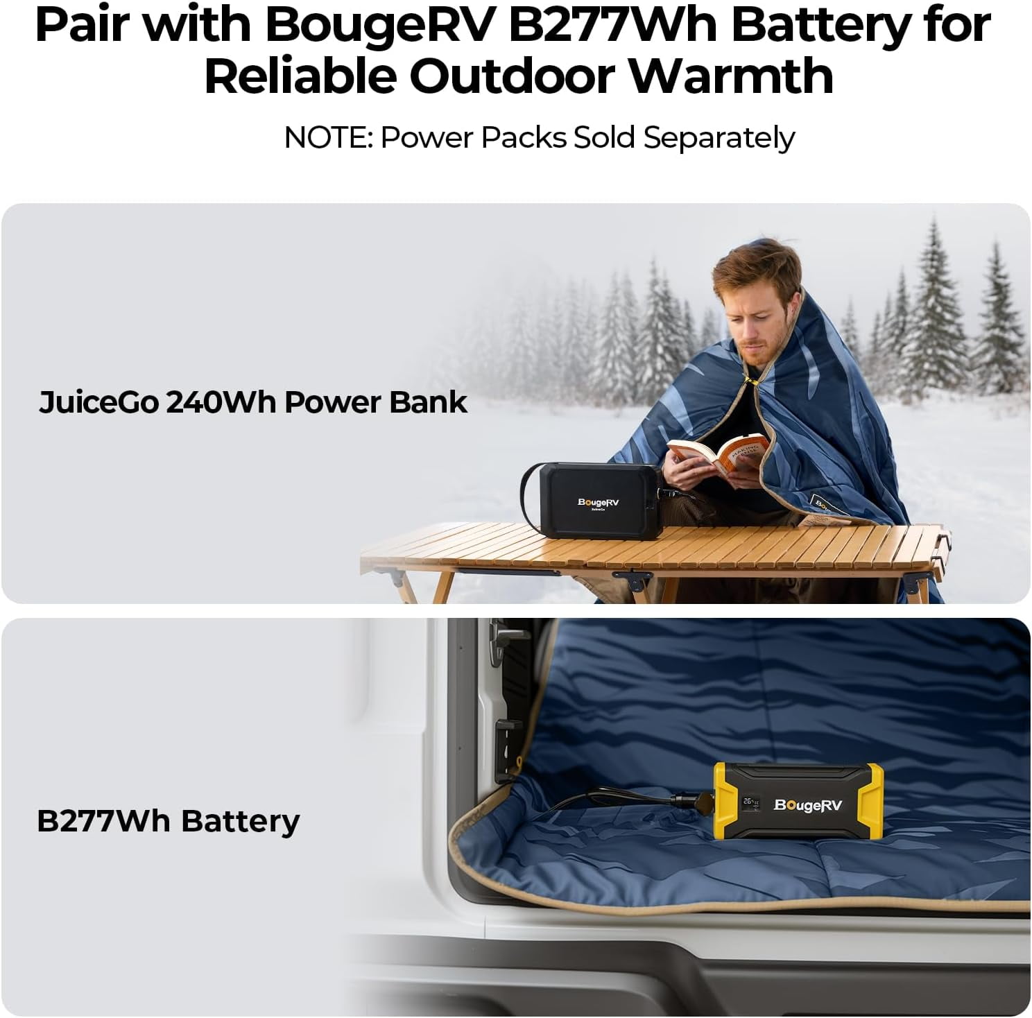 BougeRV Heated Car Blanket Electric w/ 5-Level Setting App Control for Winter Camping Overlanding Tent RV Ice Fishing Blue