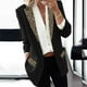 thumbnail image 4 of Chaquetas de traje de lentejuelas Fahion Capa de solapa para mujer, con muesca de , estilo casual, para oficina, prendas de vestir,blazer moda（Negro， XXXL), 4 of 4