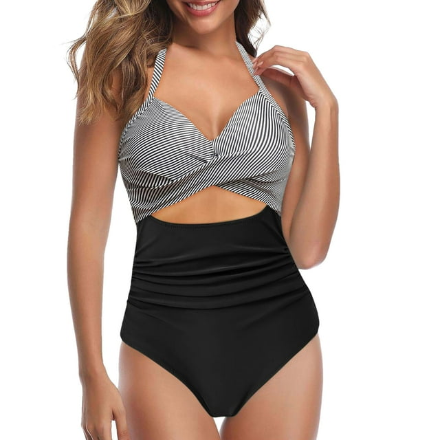 Cathalem Women Swimsuit Tummy Control Full Coverage Bathing Suit for Modest Adjustable Ruffle 2023 for Swimwear,Grey XL