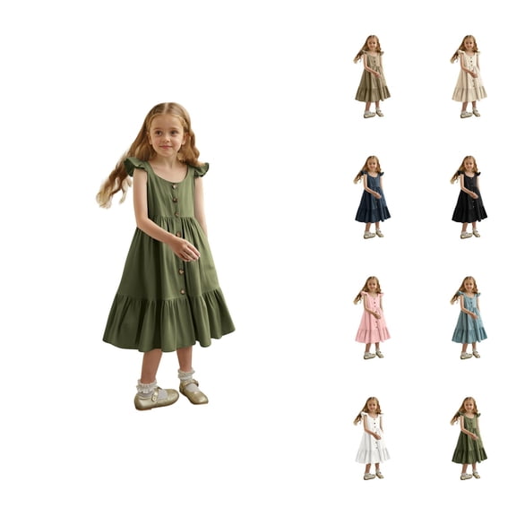 Sleeveless Casual Little Girl Dress Button Down Ruffled Girls Dresses for Girls Age 1 6 Years Kids Dress for Summer Beach Vacation Daily School Wear