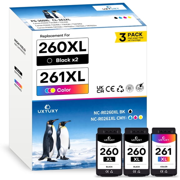 260XL 261XL Ink Cartridge for Canon 260/261 Ink Canon Ink 260 261 for Canon TS5320 TS6420 TR7020 Printer (2Black, 1Tri-Color, 3-Pack)